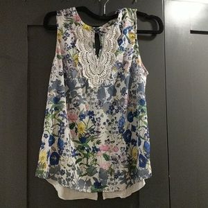Floral flowy top with cotton lace detail